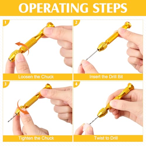Image of Vinsot 95 Pieces Micro Hand Drill Bits, 1 Pin Vise and 94 Pieces Micro Twist and PCB Mini Drill Bits for DIY Wood Jewelry Resin Beads Polymer Clay Craft Model Making(Gold)