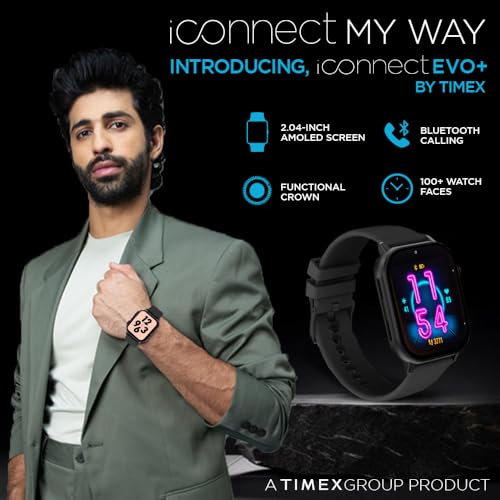 Image of TIMEX iConnect EVO+Made in India Unisex Smartwatch|Largest Display 2.04 inch AMOLED with 368x448 Pixel Bluetooth Calling|Rotating Functional Crown|AI Voice Assist|Upto 7 Days Battery -TWIXW401T