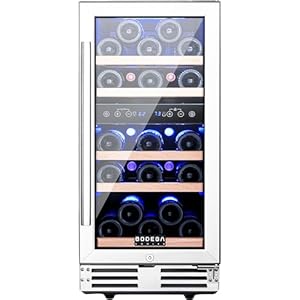 BODEGA 15 Inch Wine Cooler, Dual Zone Wine Fridge with Double-Layer Glass Door, wine cooler refrigerator with Digital Temperature Control and Temperature Memory, 30 Bottles Built-in or Freestanding.