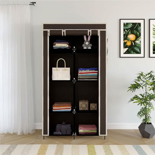 Image of GTC 4+4 Layer Collapsible Wardrobe for Clothes with Side Pocket 7800-2 (84CM x 42.5CM x 166CM, Brown) Storage Unit