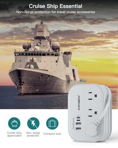 Image of Flat Plug Power Strip- USB Travel Power Strip, 3 Outlets and 4 USB Ports(2 USBC) Desktop Charging Station, 5 Ft Wrapped Extension Cord, Non-Surge Protector for Cruise Essentials, Travel, Home, Dorm.