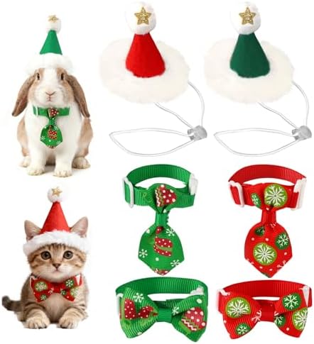PETKNOWS Christmas Guinea Pig Hat and Scarf, Christmas Costume Hat and Tie Suitable for Guinea Pig Rabbit Cat and Other Similar Small Pet Costumes(Large)