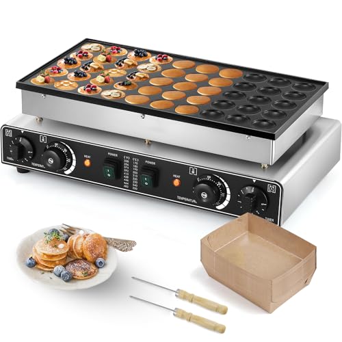 Image of Moongiantgo Mini Dutch Pancake Maker 50PCS, Commercial Non-stick Pancake Baker Machine 50-300℃ Temp and 0-5 Time Control Electric Muffin Maker Stainless Steel for Home and Restaurants, 110V