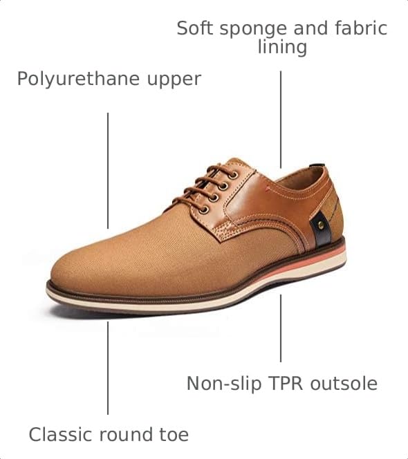 Image of Bruno Marc Men's Dress Shoes Casual Business Oxford | Scaled Synthetic Upper, Soft Removable Footbed, Lace-up Secure Fit, Flexible Outsole for Daily Work & Casual Wear