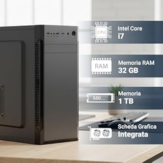 PC Fisso Completo - Computer Desktop Intel Core i7-8700 • RAM 32GB DDR4 • SSD 1TB • Grafica Integrata Intel UHD 630 • Wi-Fi AC e Bluetooth • HDMI • USB 3.2 • Windows 11 Pro • Pronto all'Uso
