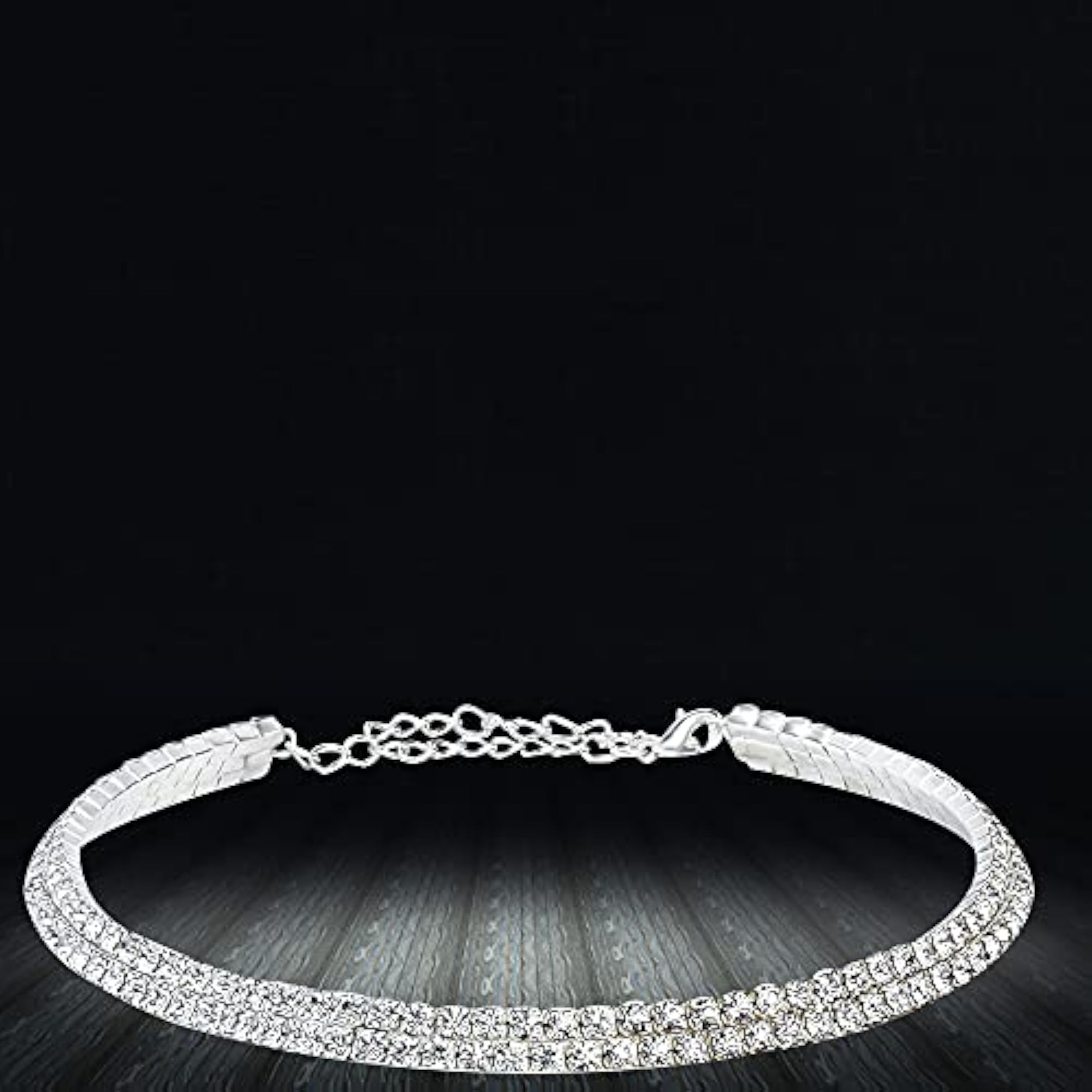 Silver Crystal Rhinestone Choker Necklace for Women