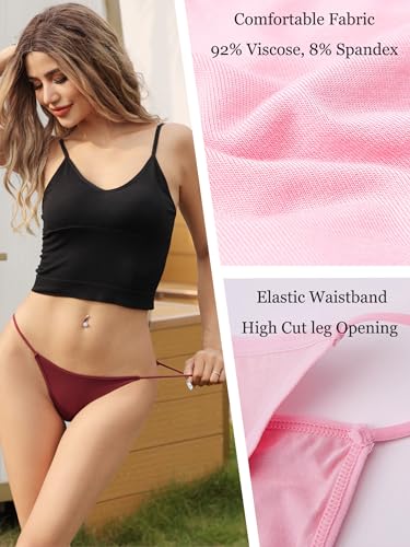 Bolivelan Women's String Bikini Panties High Cut Briefs Low Rise Smooth and Non-Slip Underwear 8 Pack4