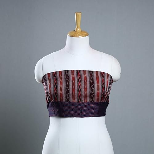 Image of Ethnic Sambalpuri Ikat Unstitched Cotton Blouse Piece with Woven Border