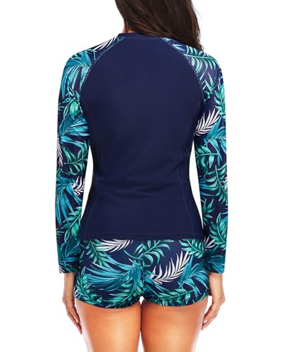 Daci Women Long Sleeve Rash Guard 2 Piece with Boy Shorts Zipper Swimsuit UPF 50 Bathing Suit for Women2