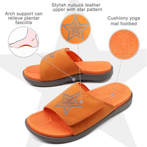 Image of KuaiLu Mens Atheletic Slides Wide Adjustable Arch Support Sport Sandals | Soft Cushioned Open Toe Summer Slippers for Plantar Fasciitis Slip On House Shoes Indoor Outdoor