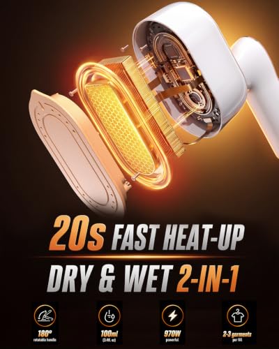Image of Steamer for Clothes, Handheld Portable Iron Steamer, 2-in-1 Dry & Steam, 180 Rotatable Handle, 20s Fast Heat-Up, 970W Travel Steamer for Home & Travel, 120V Only