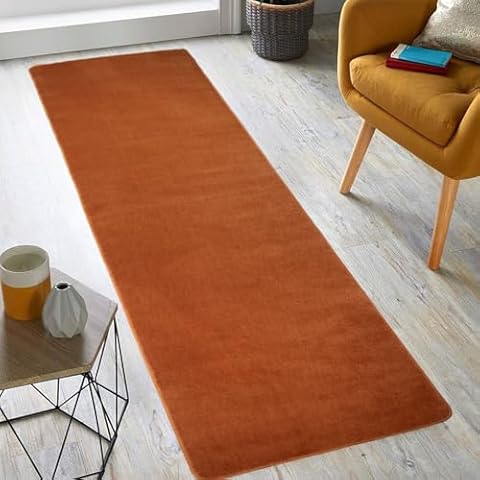 RugStylesOnline Comfy Solid Color Runner Area Rug 26 Inch Wide x Your Choice Length More Color Options Available Slip Skid Resistant Rubber Back (Burnt Orange, 2'2"x10') Cover
