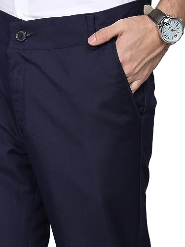 Image of CHKOKKO Men Mid Rise Slim Fit Solid Regular Trouser