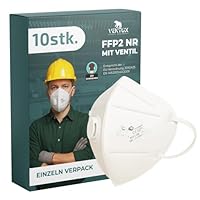 10 Stück FFP2 NR Maske mit Ventil || Einzeln Verpackt || Ergonomische Passform || Staubschutzmaske für Arbeit, Bau & DIY