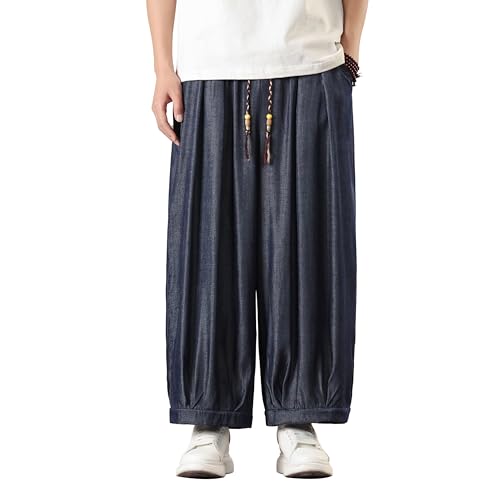 Tripleberly Mens Harem Pants with Pockets Wide Leg Baggy Capri Yoga Pants Japanese Parachute Shorts Drawstring Elastic Waist2