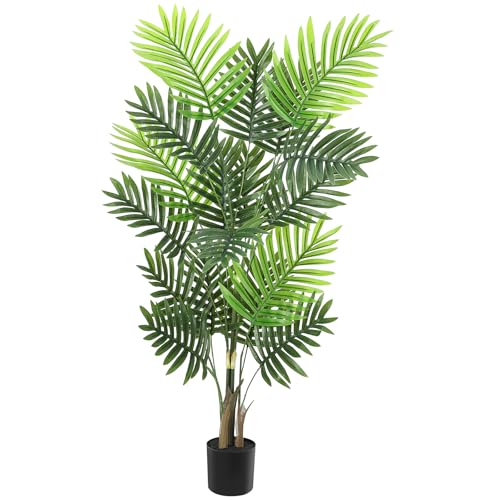 120 cm Gran Areca Palmera Artificial Realista, planta falsa interior con rama y follaje sin mantenimiento, planta artificial, decoración de árbol artificial en maceta para sala de estar, oficina
