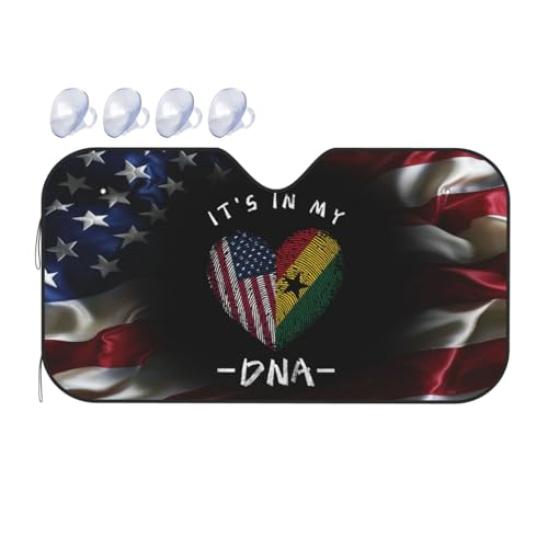 Joisbs Ghana It's in My DNA Ghanaian USA Flag Aluminum Windshield Sun Shade 27.5x51 inches - Reflective UV Blocker for Car, Truck & SUV