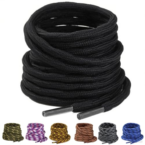 Yusimu Black Heavy Duty Round Work Boot Laces - 4.5mm Thick Replacement for Working Hiking Boots Trainer Shoes | Steel Toe & Hunting Compatible 47 (120cm)-2 Pairs