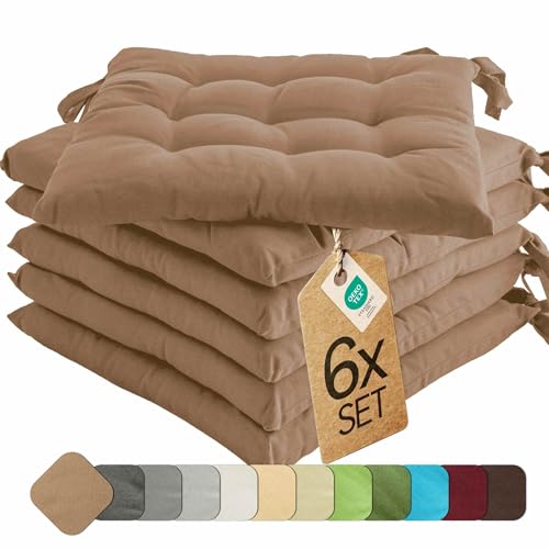etérea Coussin de Chaise de Jardin 40x40 chaises Exterieur Galette de Chaise Coussins intérieur 6 Pièces de Coussins 40 x 40 cm Taupe