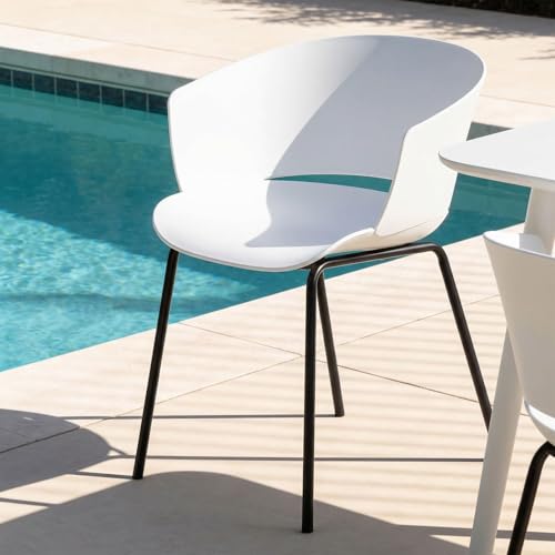 IDIMEX Lot de 4 chaises de Jardin NIVEL Fauteuil d'extérieur en Plastique Blanc résistant aux UV et Pieds en métal Noir