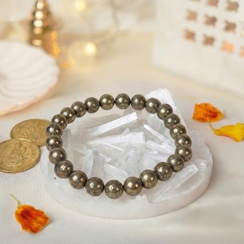 Image of Astrotalk Raw Pyrite Bracelet with Selenite Plate | Stone of Wealth, Abundance & Protection | Pyrite Stone for Wealth, Prosperity & Good Luck | Crystal Bracelet for Man & Woman | Gift for Man & Woman