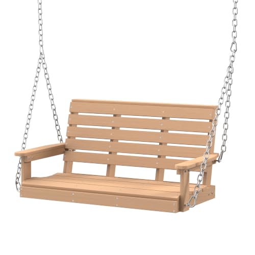 Image of Psilvam 4 FT 2-Seat Porch Swing, 660 LBS Hanging Chair Outdoor, Natural