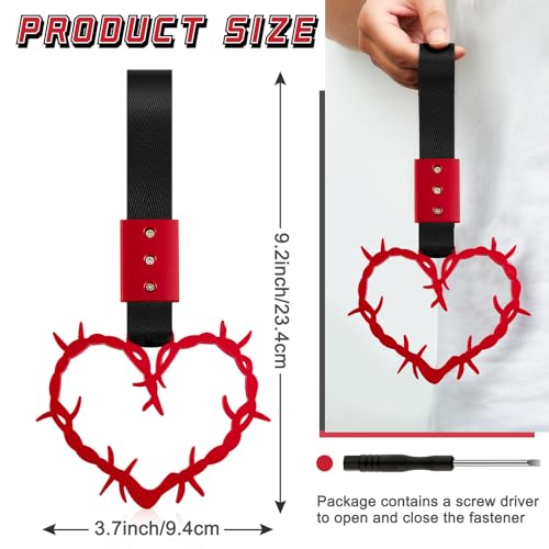 Image of 4 Pieces Heart Handle Keychains Car Accessory Heart Hand Strap Drift Charm for Car Interior Exterior Decoration(Red,Thorns)