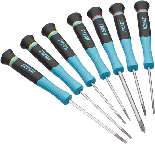 HAZET Elektronik Schraubendreher 811EL/7, 7-teiliges Set, Kreuzschlitz PH und Schlitz Profil, 2-Komponenten-Griff, 205 mm Länge