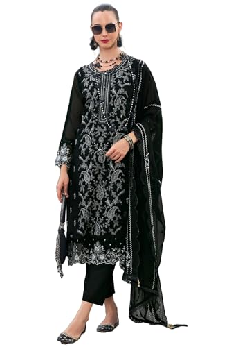 Costume indien femme organza doux noir création haute qualité 11460