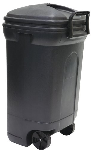United Solutions TB0010 Rough and Rugged Rectangular 34 Gallon Wheeled Black Outdoor Trash Can with Hook&Lock Handle-Thirty Four Gallon Garbage Can with Locking Handles