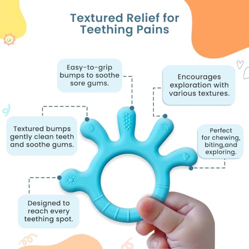 Image of Infantso Finger Shape Soft Silicone Teether for 6+ Months, BPA Free Teething Toy for Babies with Textured Surface for Soothing Gums. 100% Food Grade, No-Choke Design (Finger - Blue)