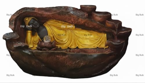 Image of Big Slate Buddha Fountain for Living Room Home Decor Garden Decoration and Drawing Room (Sleeping Wine Gold)