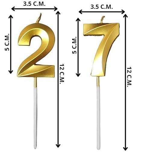 Image of ToyUniverse Number 27 Metallic Gold Candle for Twenty Seventh Birthday, Anniversary, Surprise Party Cake Decoration (Pack of 2)