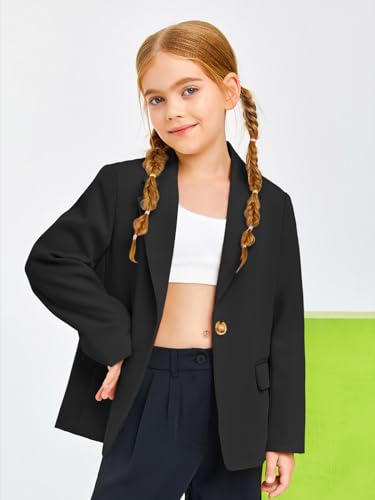 Meikulo Girls Blazers Kids Lapel Long Sleeve Open Front Solid Blazer Jacket with Pockets3