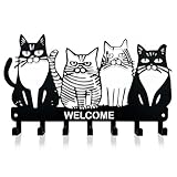 Key Holder for Wall, 11.88'' x 7'' Black Metal Cat Shape Decoration Key Hook Wall Mount Key Rack Hanger Storage Organizer with 7 Hooks for Home Doors Entryway Kitchen Garage Decor