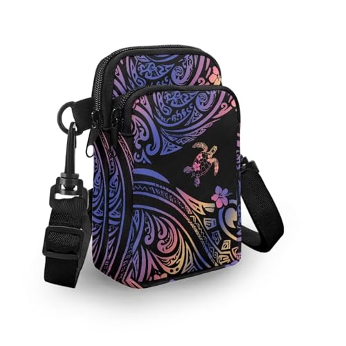Image of Hawaiian Tribal Small Crossbody Bags for Women Cell Phone Bag Purse, Sea Turtle Zipper Sling Purses Shoulder Bag