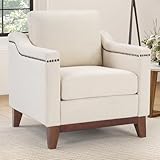 HAOMARKETS Vintage Upholstered Armchair with Nailhead Trim and Solid Wood Legs, Comfortable Accent Chair for Living Room & Bedroom, Beige