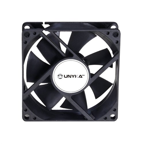 Ventilador interno 8x8 cm con conexión a placa, sensor de temperatura, ideal para cooling en PC y optimización térmica.