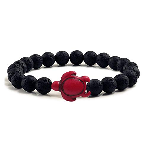 Bracelets en pierre de lave noire pour hommes ornés de perles tortue de mer style plage d'été