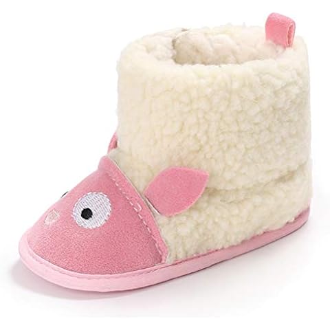 Baby Cartoon Animals Booties Soft Bottom Non-Slip Sole Toddler Snow Boots Winter Warm Shoes (6-12 Months, Pink) Cover