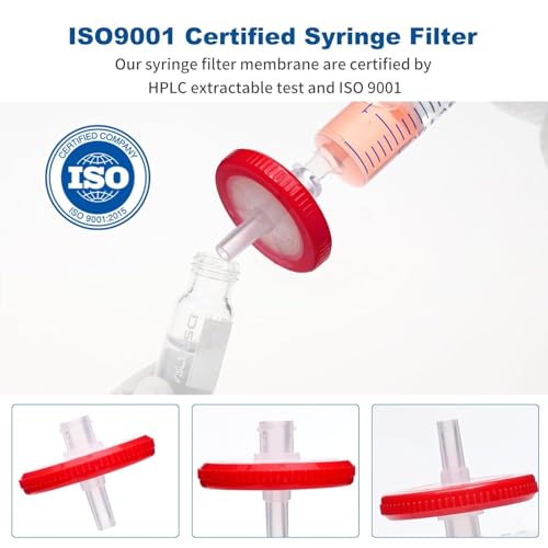 Image of Syringe Filters Hydrophobic PTFE Membrane 1000PCS, 0.22um Pore Size,13mm Disc Diameter,HPLC and GC Needle Filter, Non-Sterile, High Throughput Lab Filtration, Barreled Packed