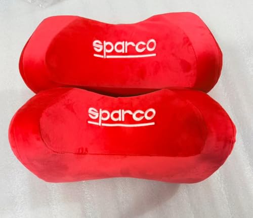 Image of AUTO MT 2PC Sparco Neckrest Pillow Universal Comfortable Head-Rest Neck-Rest Pillow Adjustable Pillow Cervical Universal (2PC RED Big Neck Rest PILOWW)