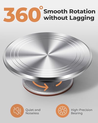 Image of Kootek Aluminium Cake Turntable Set, Baking Tools with Revolving 12 inch Cake Stand for Decorating, 12.7 inch Offset Spatula, 3 Stainless Steel Frosting Icing Smoother, Cake Serve Cake Decorating Kit Supplies