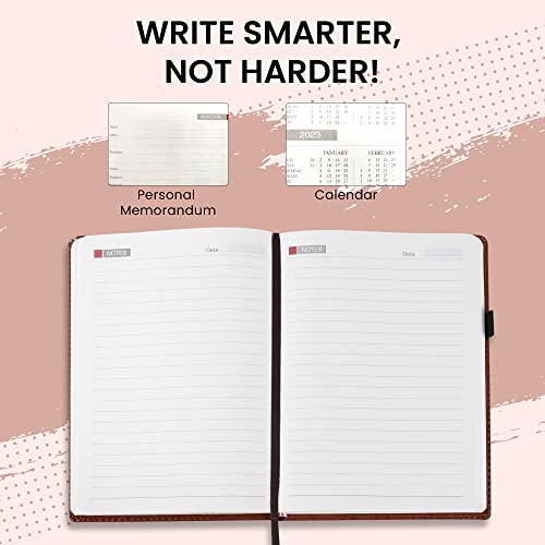 Image of Cubic Diary with Faux Leather Cover for Writing, Planning, Travel, Office Use, 80gsm A5 Paper Size, Hard Cover Binding Journal with Pen Loop, College Ruled Notebook, Color - Brown (176 Pages)