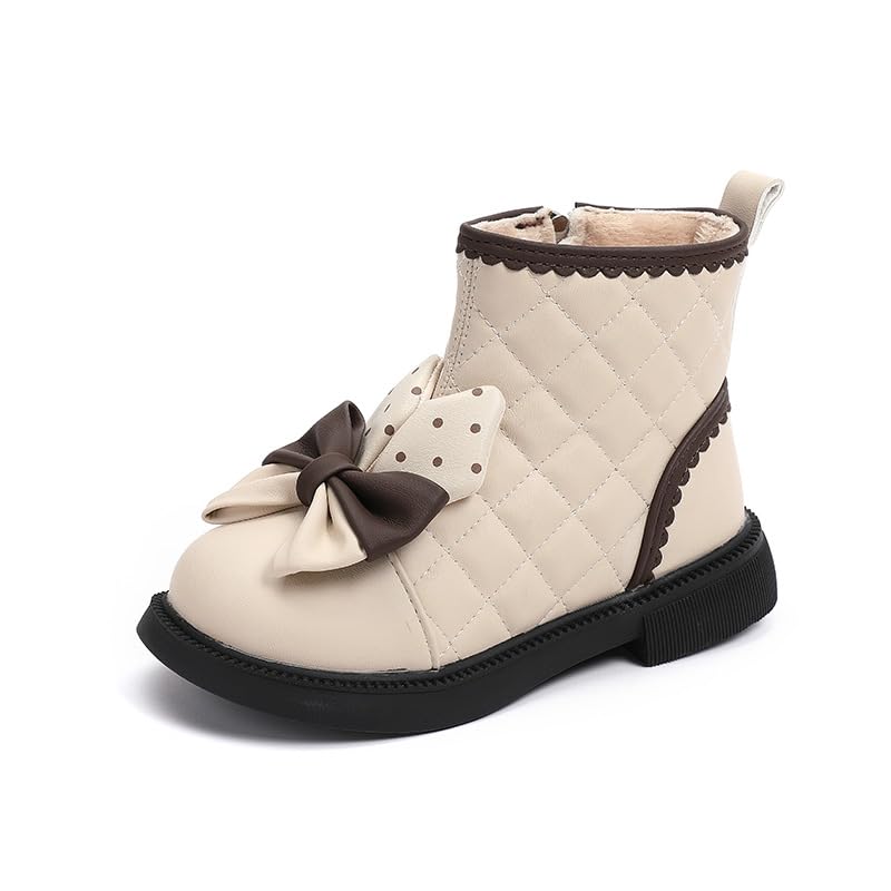 Toddler Girls Adorable Bowknot Fur Lined Ankle Boots Kids Outdoor Side Zipper Short Booties Winter Warm Shoes