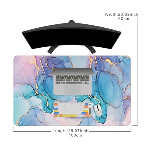 Mydours 40" x 24" Large Extended Gaming Mouse Pad with Stitched Edges, XXL Computer Mouse Mat, Premium-Textured Desktop Protection Desk Pad, Non-Slip Rubber Base Mouse Pad for Office and Home, Marble by Mydours - Used condition - Image 2