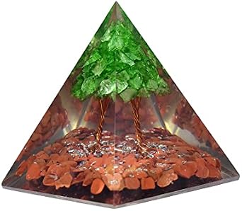 Orgonite Pyramid Red Jasper With Green Onyx Tree Size - 2-2.5 Inch Natural Healing Crystal Chakra Balancing Vastu Stone-B09YTYW1GG