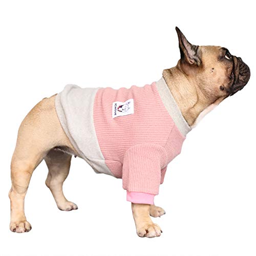 iChoue Pet Dog Jumpers Crewneck Sweater Color Block Pullover Winter Warm Clothes for English Bulldog Bully Pitbull