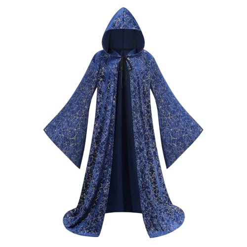 Colorful House Wizard Robe Adult with Hood Sleeves, Men Women Wedding Costume Halloween Fancy Lined Cosplay(59"/150cm,Blue)