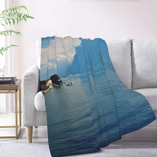 Couverture douce lac Léman en flanelle chaude pour soirées cocooning